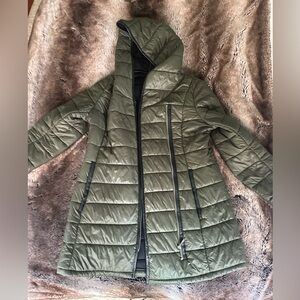 Sam Edelman Green Hooded Puffer, Black Lining M
